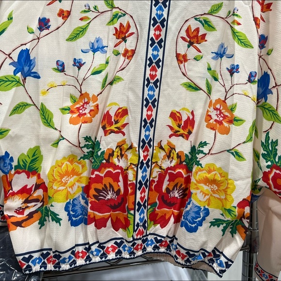 Bohemian Cream Floral Print Kimono Sleeve Crop Top - Picture 9 of 10